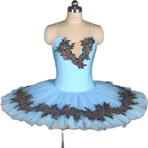 Sky Blue Spandex Ballet Dancing Tutu Dress Adult Ballet Pancake Tutu Costumes Plus Size Ballerina Costume Dance Tutus BLL111-3