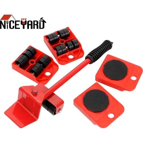 NICEYARD 4 Wheeled Corner Movers + 1 Crowbar Hand Tool Set Durable Slides Furniture Transport Heavy Stuffs Moving Tools Lifter