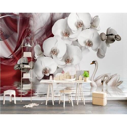 Papel de parede Modern beautiful phalaenopsi swan wallpaper,living room sofa TV backdrop bathroom bedroom wall papers home decor