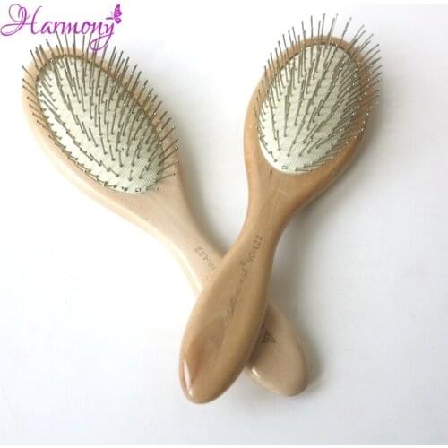 50pcs/lot Varnish color wooden-handle Professional Antistatic Brush Wigs Comb With Steel Teeth For Comb Wig Hair Extension