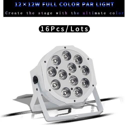 16Pcs/lots Remote Control Par Light 12x12w RGBW 4 in 1 White Flat Par Light For Disco DJ Bar Party Wedding Stage Lighting