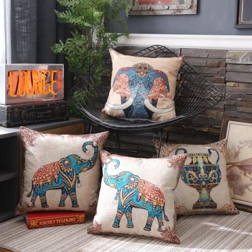 Retro Nostalgic Ethnic Style Pillowcase 45*45cm Ethnic Style Abstract Elephant Pillowcase Living Room Sofa Cushion Pillowcase