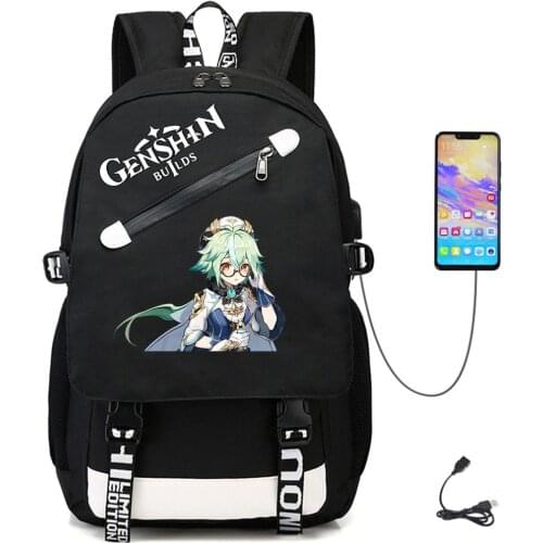 Anime Genshin Impact USB Oxford Backpack Casual Schoolbag Teenger Fabric Student Rucksack Packsack High Quality Laptop Bag