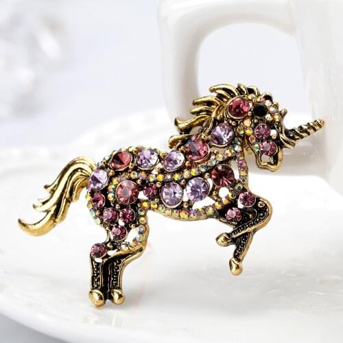 Rhinestone Horse Brooches For Women Unicorn Brooch Pin Animal Fashion Jewelry Vintage Coat Pin