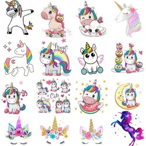 Cute Animal Unicorn Heat Transfer For Clothing Cartoon Washable Transfers For Clothes Appliques Thermo Stickers For DIY T-shirt