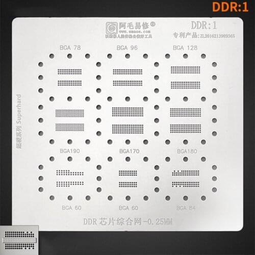 AMAOE DDR1 BGA Reballing Stencil for BGA190 170/180/78/96/128/84 Memory Chip Tin Planting Template Tools