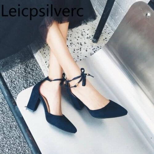 Pumps Spring and autumn The New fashion Pointed Shallow mouth Lace-up Thick heel High heel Womens shoes plus size 30-48