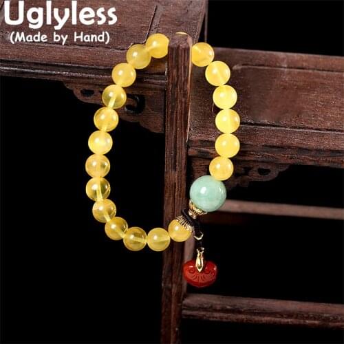 Uglyless Elastic Rope Natural Agate Jadeite Amber Beeswax Bracelets for Women Luxury Multi Gemstone Bracelets 925 Silver Jewelry