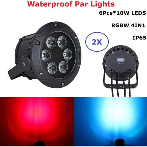 2XLot Waterproof Par Lights 6X10W RGBW 4IN1 Outdoor Par Cans DMX Wash Lights IP65 Mini Size Good For Party Wedding Disco