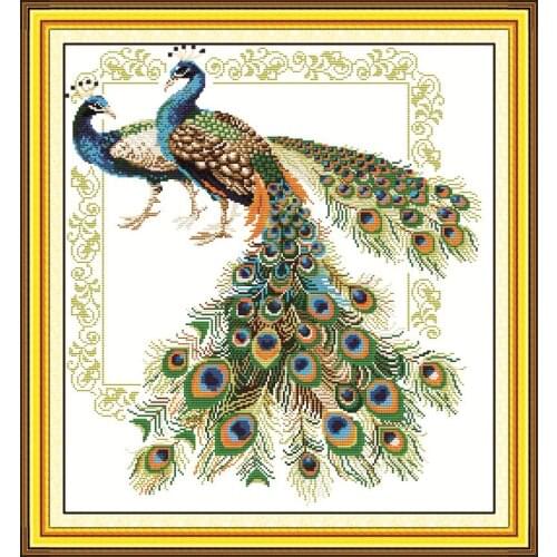 Lucky Peacocks Counted Cross Stitch Handmade 11CT 14CT Cross-stitch animals Cotton Cross Stitch needlework