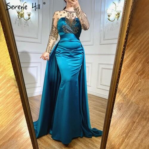 Green Satin Evening Dresses Gowns 2021 A-Line Beaded Sexy For Woman Wedding Party BLA71067 Serene Hill