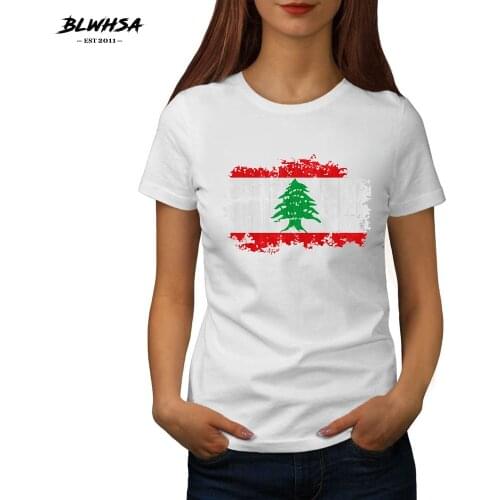 BLWHSA Summer Women T shirt Lebanon national flag Printed Short Sleeve Nostalgic Style Casual T-shirt Girl Casual Tops