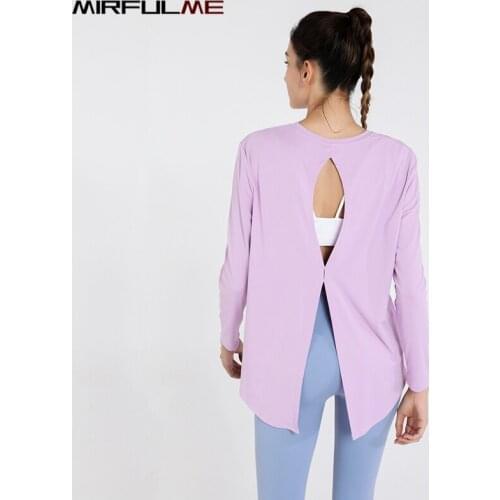 Women Back Forked Yoga Shirt Long Sleeve Running T-shirt Loose Hollow Out Sport Shirts Fitness Sweatshirts Girls Gym Workout Top