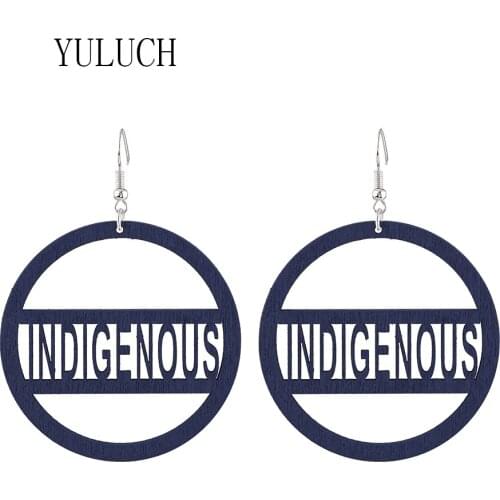 YULUCH Women natural round wood letter pattern hollow pendant earrings girls elegant simple jewelry ladies casual accessories