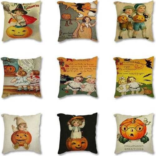 Happy Fall Thanksgiving Cushion Cover Square Pillow Case 45x45 Happy Halloween Party Decor Cushion Cover for Sofa Home Kids Gift