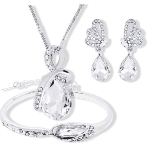 925 sterling silver necklace earrings bracelet ladies, wedding / engagement Fine jewelry set white crystal pendant heart