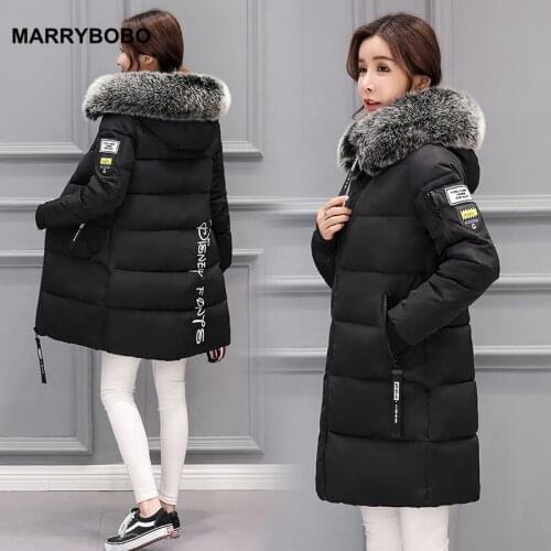 Winter Women Big Fur Collar Hooded Down Coats Lady Warm Long Jacket Coat 2019 Casual Long Sleeve Zipper Up Loose Top Plus Size