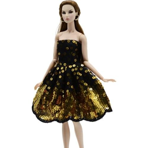 1 Pcs New Doll Dress Black Skirt With Golden Shiny Sequins Made For Barbie Doll Wedding Dress Fashion Clothes Accessories