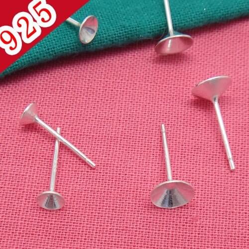 10pcs/lot 4/5/6mm Silver Color Earrings Settings Trays Stud Ear Flat Base Cup Posts Pure Silver Earring Findings