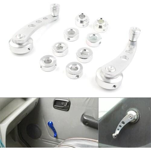 2Pcs Universal Aluminum Alloy Car Window Handle Winder Riser Winder Crank Riser Silver