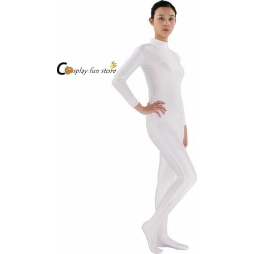 2018 free shipping Full Body Long Sleeve round collar Unitard Lycra Bodysuit Nylon Custom Nude color Footed Catsuit