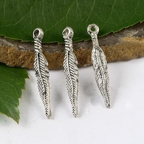 60pcs Tibetan silver feather charms H1595