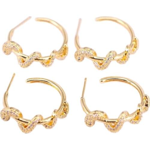8Pairs New Trendy Geometric Circle Cz Snake Earrings for Girl Gold Color Round Earrings