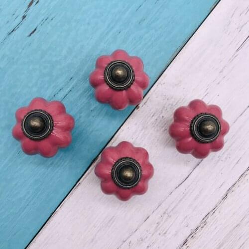 8x Vintage Ceramic Knobs and Handles Door Cupboard Drawer Small Pull Knob Handle Rose Red color for Kids room Furniture Hardware