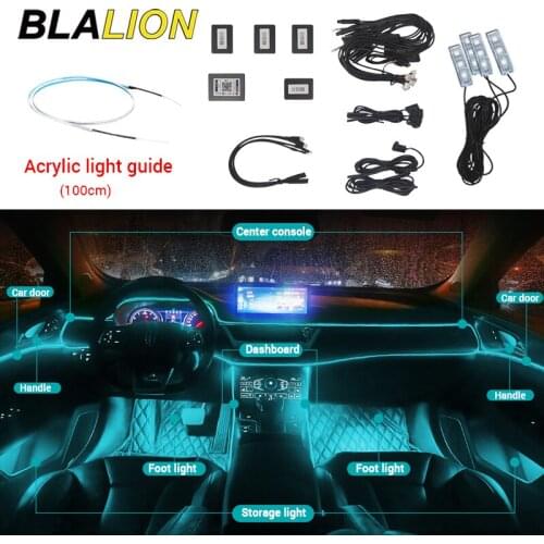 12V Acrylic Car Interior Optical Strip RGB Atmosphere Light APP Sound Control Standalone Connection Unit Decorative Ambient Lamp