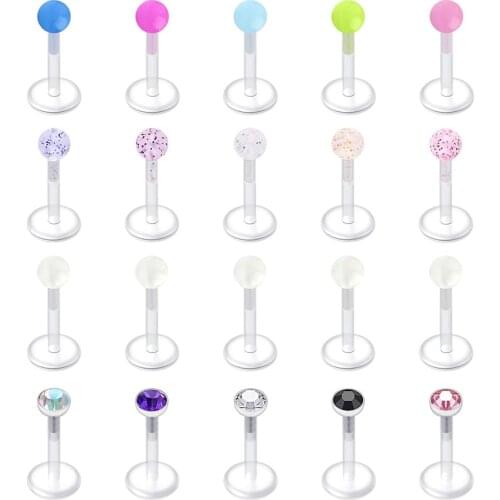 JFORYOU 16G Acrylic Tragus Earrings Labret Lip Studs Cartilage Helix Earring Flexible Earlobe Bioflex Medusa Piercing Jewelry