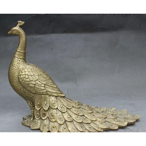 Bronze Decoration Pure Brass Good value Lucky Old China Bronze Auspicious Peahen Peacock peafowl Bird Statue sculpture