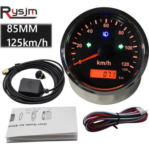 12V 24V 85mm Digital Car GPS Speedometer 0-125km/h Mileage Adjustable Overspeed Bulzzer Alarm With GPS Antenna Amber Backlight