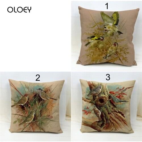 Color Bird Image Linen Cushion Cover, Size 45x45cm, Home Bedroom Office Decoration Cushion Cover, Hotel Decoration Cushion Cover