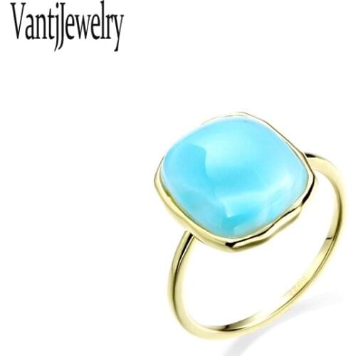 Elegant Natural Blue Larimar Rings Sterling 925 Silver Gemstone Dominican for Women Wedding Engagement Birthday Jewelry Gift
