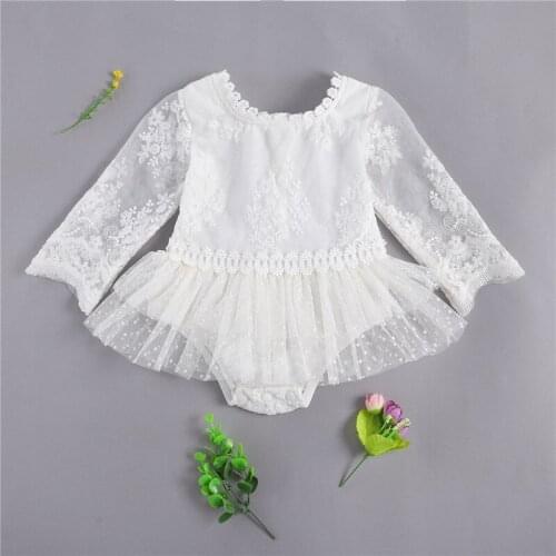Newborn Baby Girl Long Sleeve Round Neck Jumpsuits Embroidered Lace Ruffles Tutu Romper For Girls 0-24M