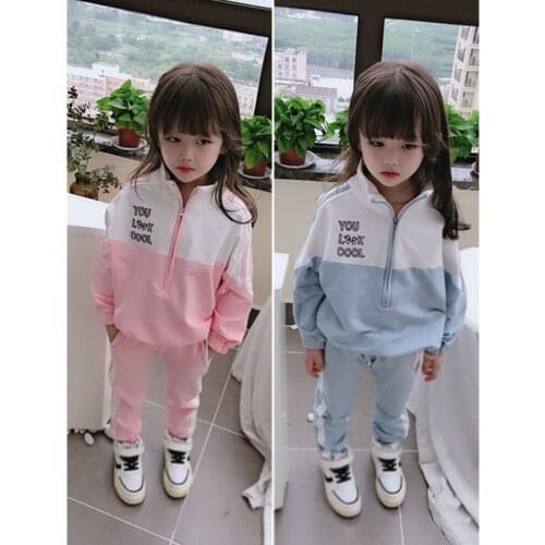 ChildrenS Clothing Sets Spring Autumn Girls Sports Leisure Sweater Letters Stand-Up Collar Long-Sleeved Top + Trousers Suits