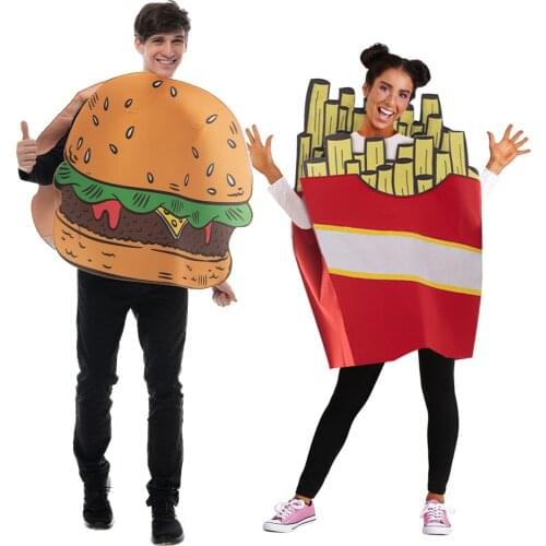 Adult Hamburger And French Fry Costume Men Beefy Burger Cosplay Funny Food Halloween Costume For Couples Women Chips Costume