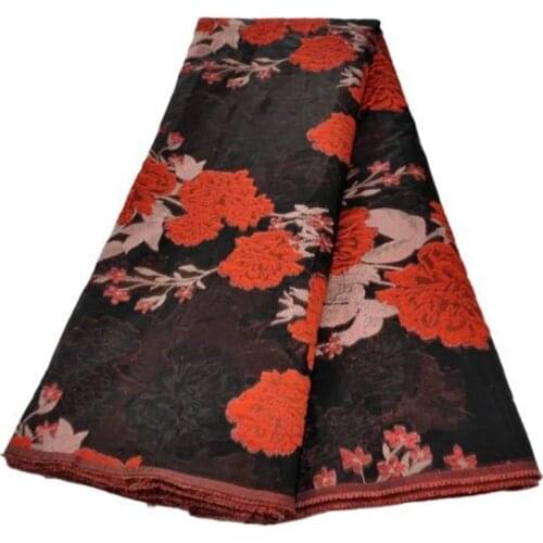 Multicolor African Satin Gilding Fabric Cyan Brocade 5 Yards French Nigerian Tulle Jacquard Lace Fabric For Diy Wedding Sewing