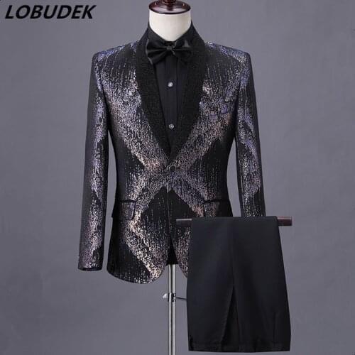Mens Formal Blazers Tuxedo Wedding Suit Jackets Prom Evening Performance Male Singer Chorus Coat S-3XL Nightclub Host Costume