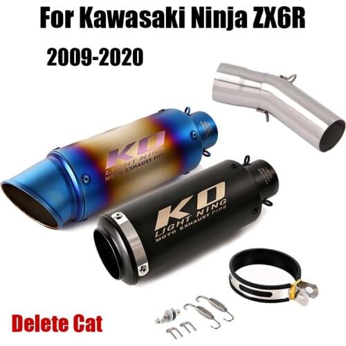 For Kawasaki Ninja ZX6R 2009-2020 Exhaust System Muffler End Tips 51mm Slip On Cat Delete Pipe Middle Mid Tube Connect Section