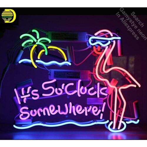 Neon Sign for Flamingo Vintage Neon Bulb sign it is 5o'clock handcraft Glass tube Beer Bar Pub Dropshipping neon bar lights Home