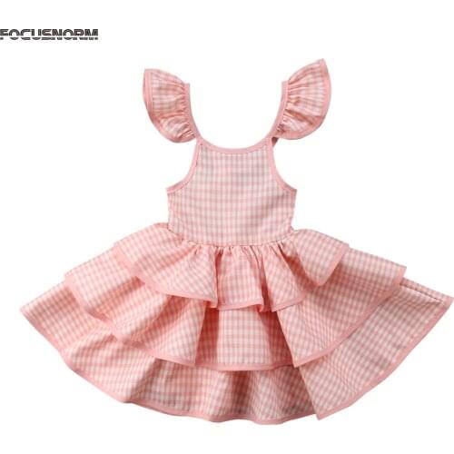 2018 Brand New Infant Kid Girl Dress Lace Tutu Tulle Floral Baby Party Gown Formal Dresses Ruffled Checked Layered Sundress 1-6T