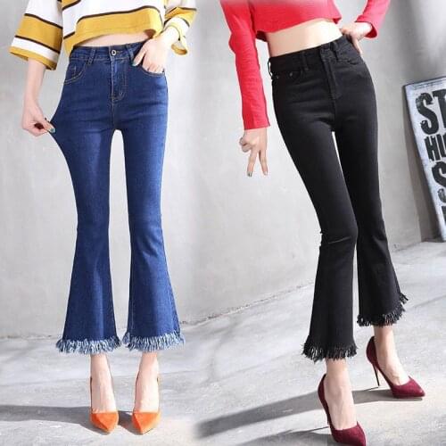 2019 Summer New Women Jeans Flared Fashion Casual Women Skinny Irregular Denim Pants Female Basic Jeans Ladies Blue Plus Size