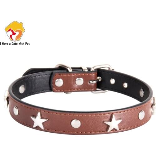 Personalized Dog Collar PU Leather stainless steel Pentagram Style for Small Medium Dog Cat Necklace Strap animals Pet Supplies