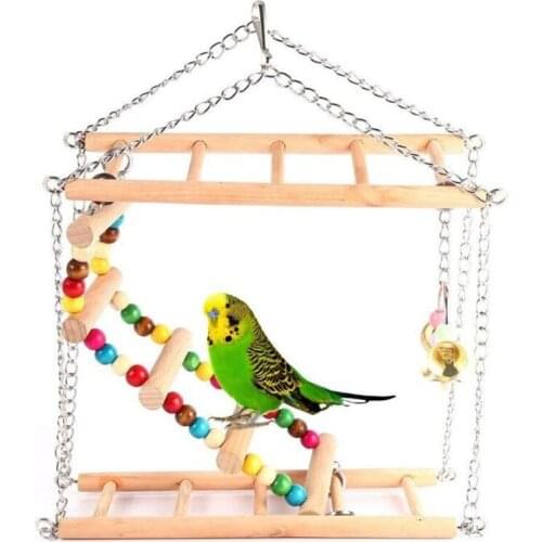 Parrots Toys Bird Swing Exercise Climbing Hanging Ladder Bridge Wooden Rainbow Pet Parrot Macaw Hammock Bird Toy With Bells
