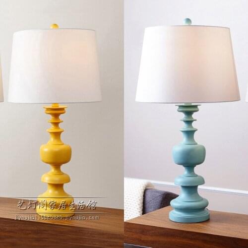 Simple study desk lamp creative family childrens bedroom bedside living room decoration blue / yellow resin + cloth ZA