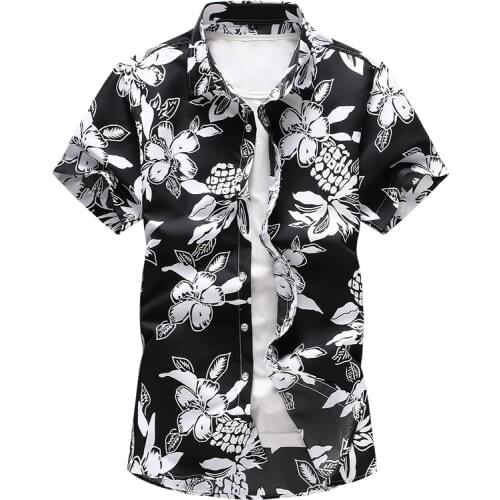 Casual Red Blue Black Shirt Camisa Masculina 6Xl 7Xl Men Floral Printed Slim Short Sleeve Shirts Summer Hawaiian Vacation Party