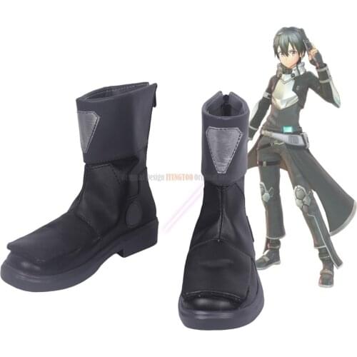 SAO Kirito Black Boots Cosplay Sword Art Online: Fatal Bullet Kirito Cosplay Boots Black Shoes Custom Made Women and Men Shoes