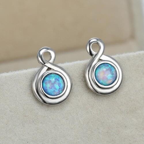 Dainty Double Round Small Stud Earrings Simple Fashion Blue Opal Stone Earrings Vintage Silver Color Wedding Earrings For Women