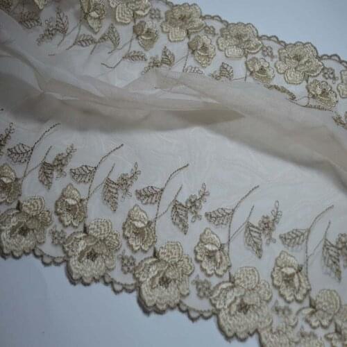 5Meters Coffee Mesh Flower Lace Fabric Embroidered Trim Bilateral Ribbon DIY Wedding Garment Sewing Craft Accessories 30cm Wide